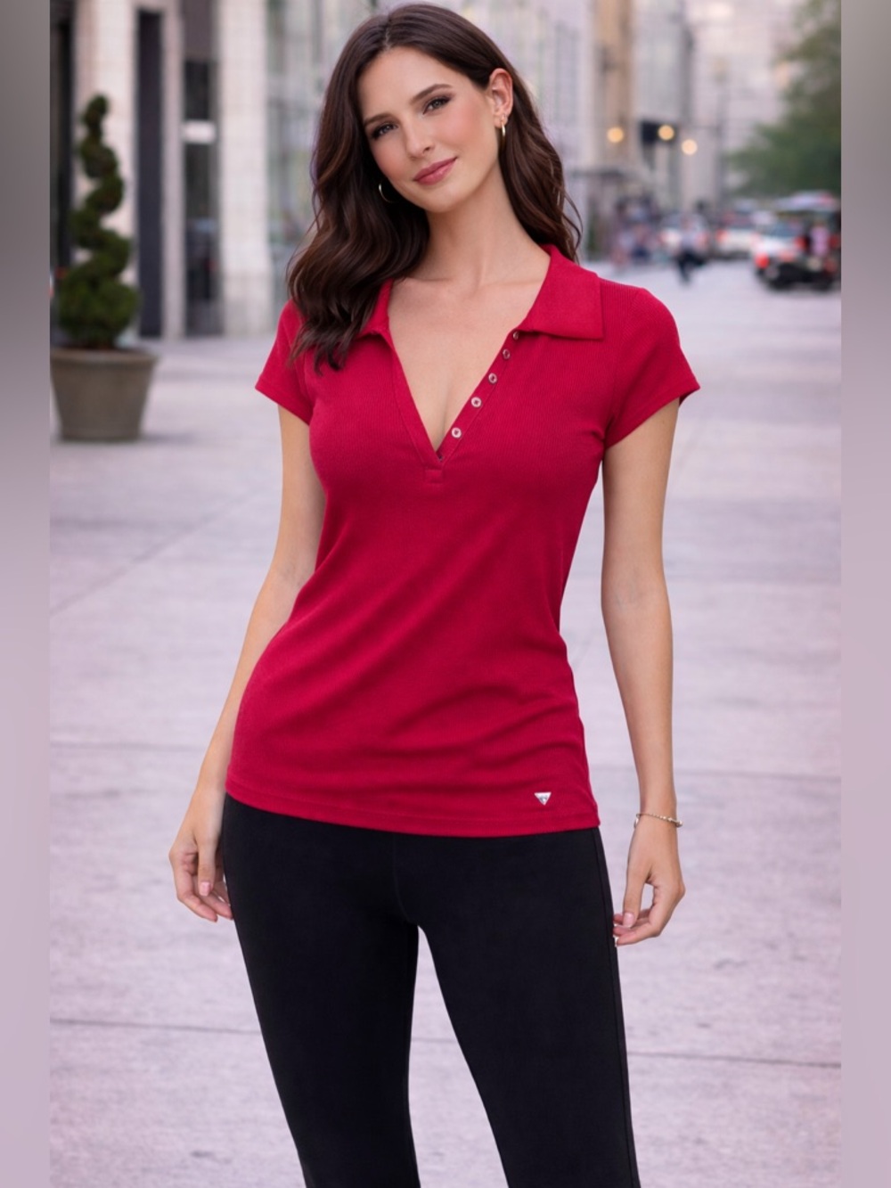 Never worn … Guess Short Sleeve Ribbed Polo Top in Red